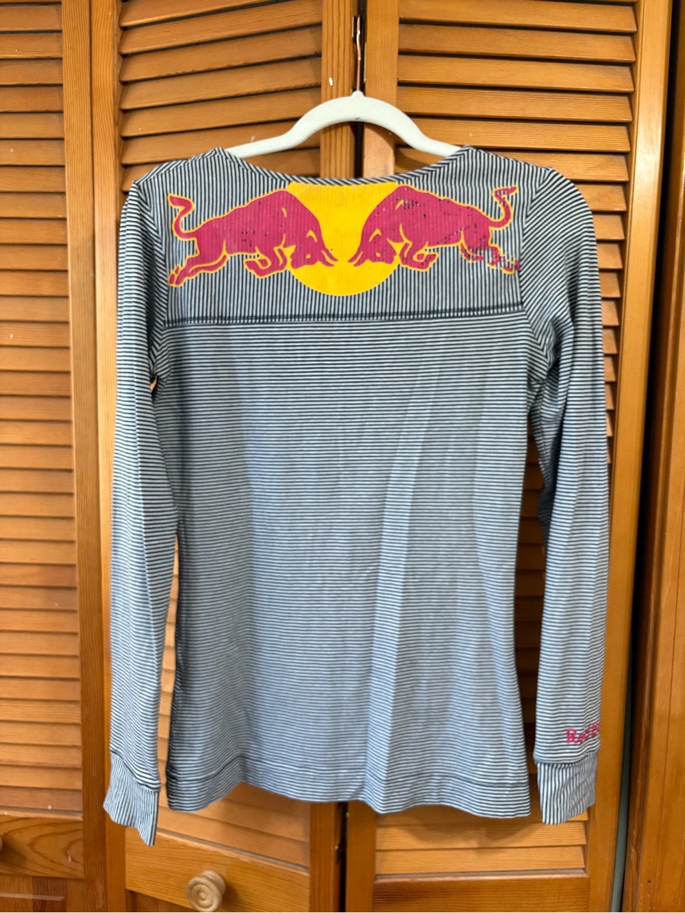 RED BULL Striped Long Sleeve Logo Tee Shirt